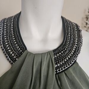 Green Halter Top with Silver Embellished Neckline
